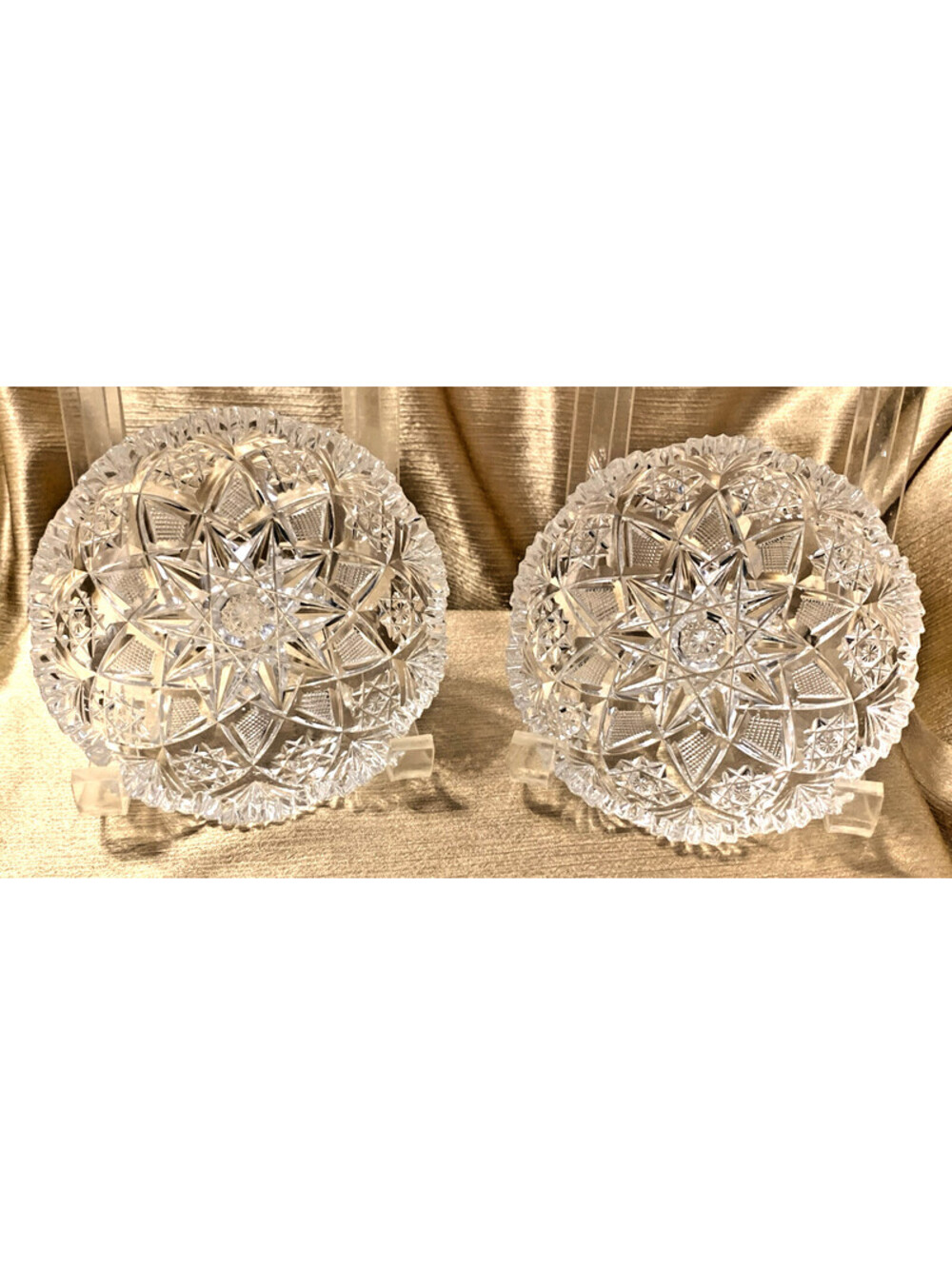 Signed Hawkes American Brilliant Cut Crystal Bowls 5" Starburst ABP 1908 - 2pc